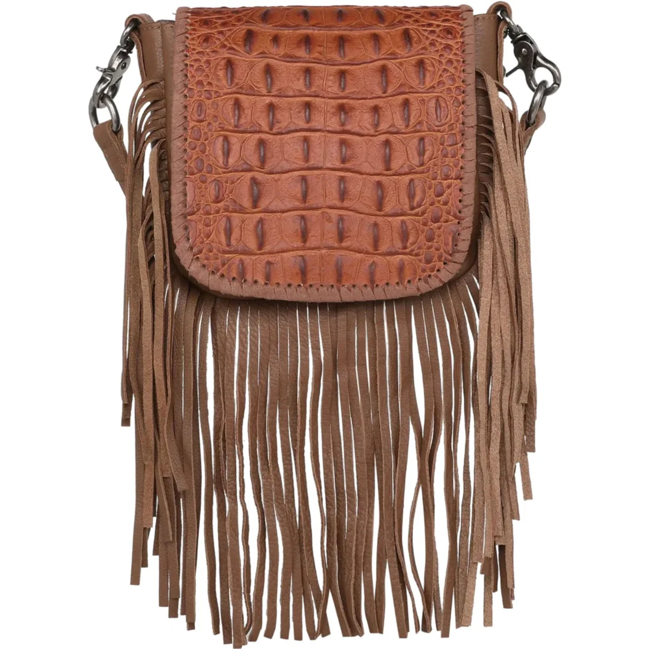 Montana West - Womens Genuine Leather Tooled Collection Fringe Crossbody Bag - Image 6