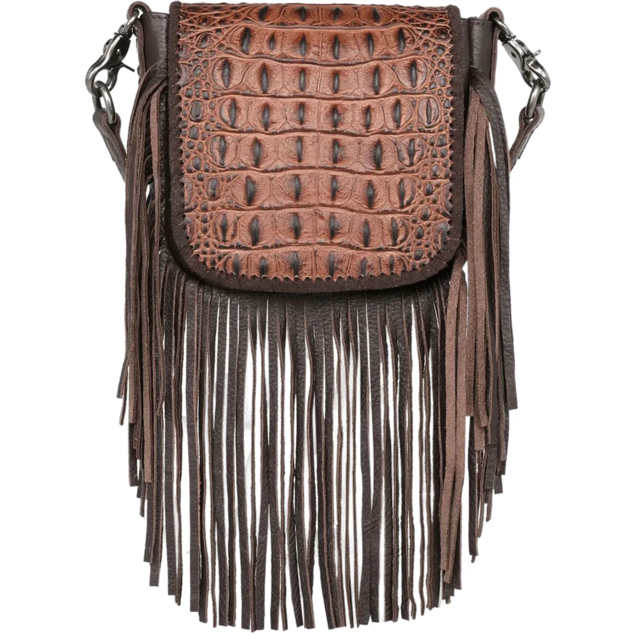 Montana West - Womens Genuine Leather Tooled Collection Fringe Crossbody Bag - Image 7