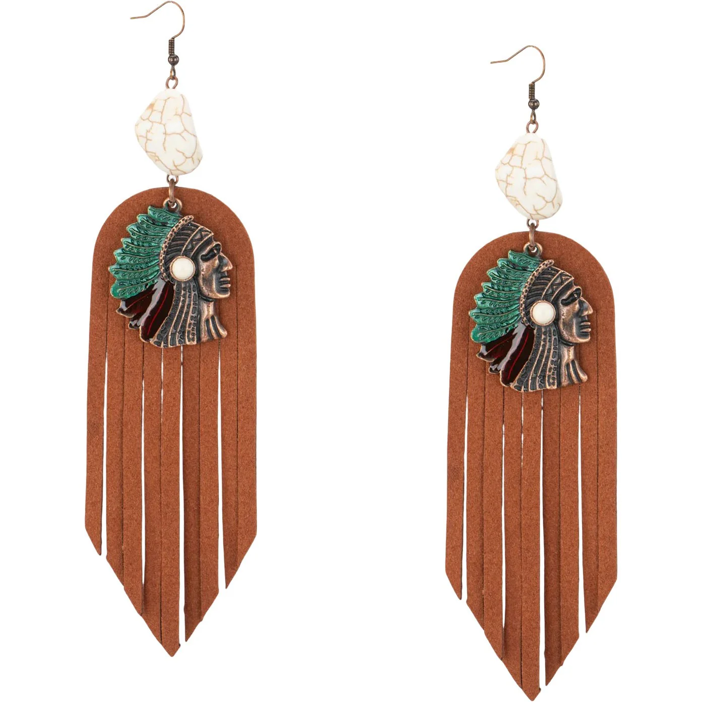 Montana West - Womens Indian Chief Headdress Suede Tassels Hook Statement Earrings