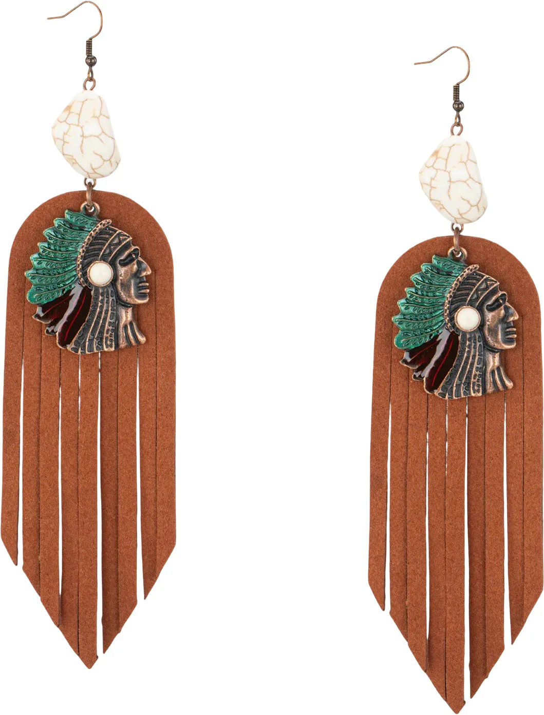 Montana West - Womens Indian Chief Headdress Suede Tassels Hook Statement Earrings - Image 2