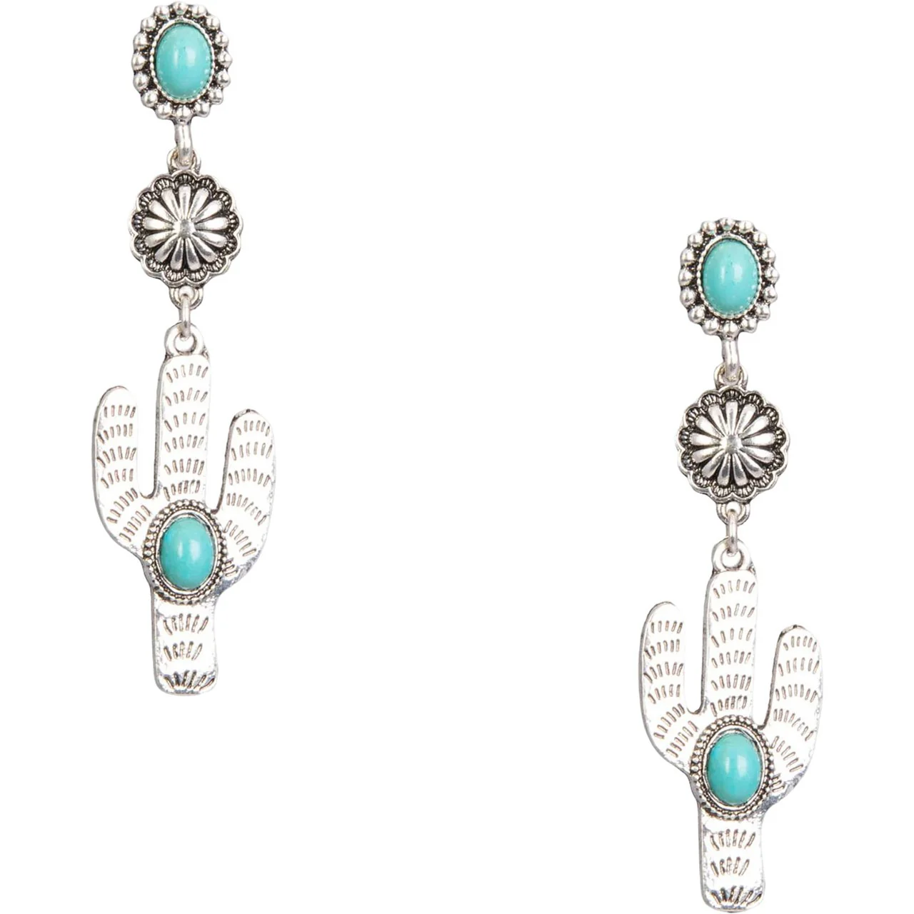 Montana West - Womens Silver Cactus Pink Stone Silver Base Dangling Earring