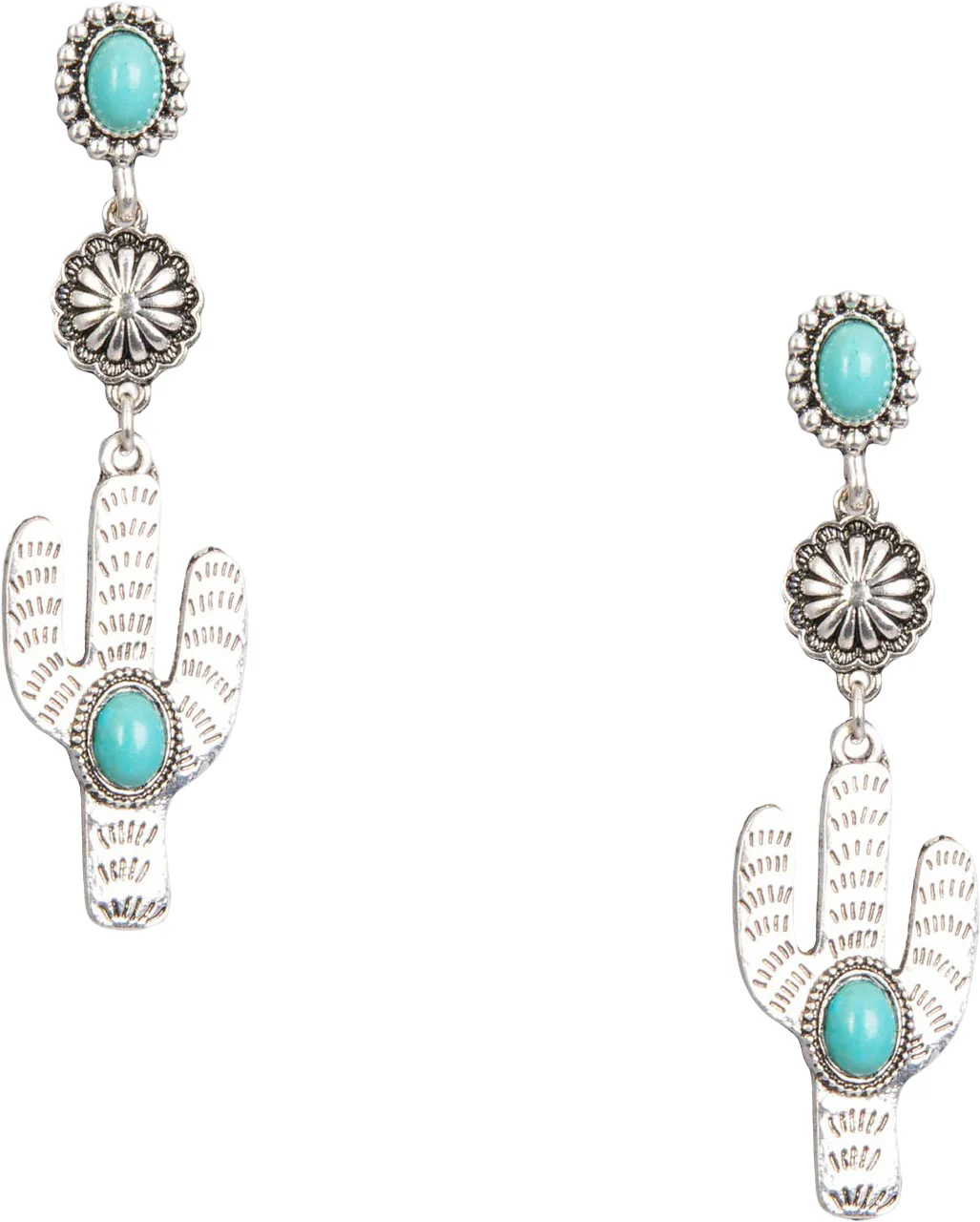 Montana West - Womens Silver Cactus Pink Stone Silver Base Dangling Earring - Image 2