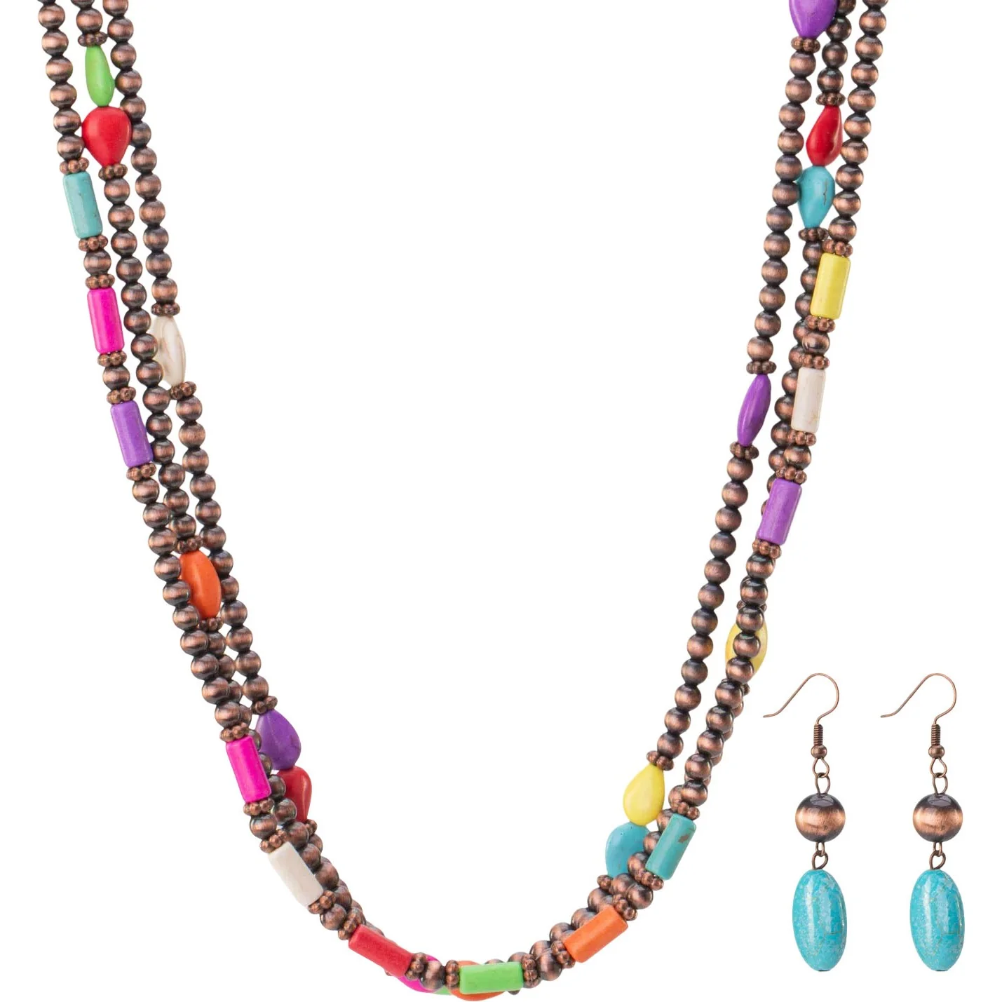 Montana West - Womens Turquoise Beaded Layered Necklace Earrings Set
