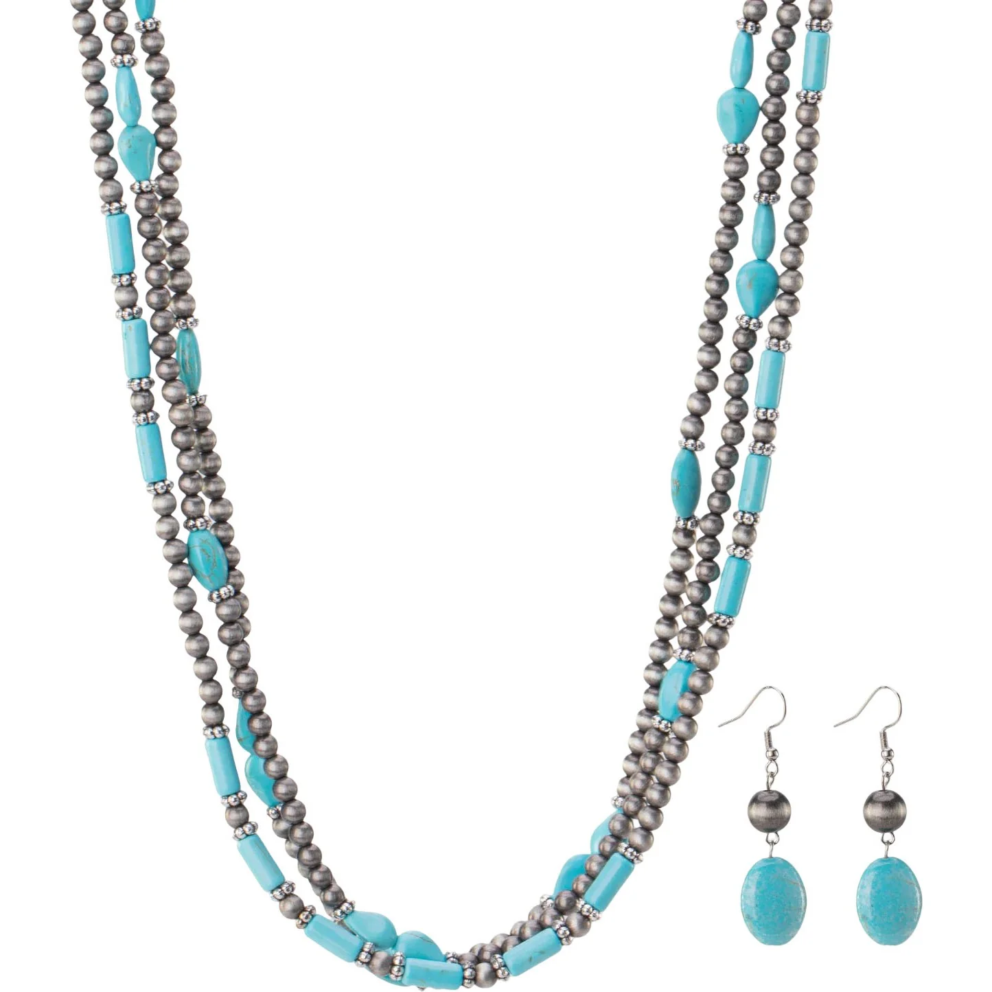 Montana West - Womens Turquoise Beaded Layered Necklace Earrings Set - Image 2