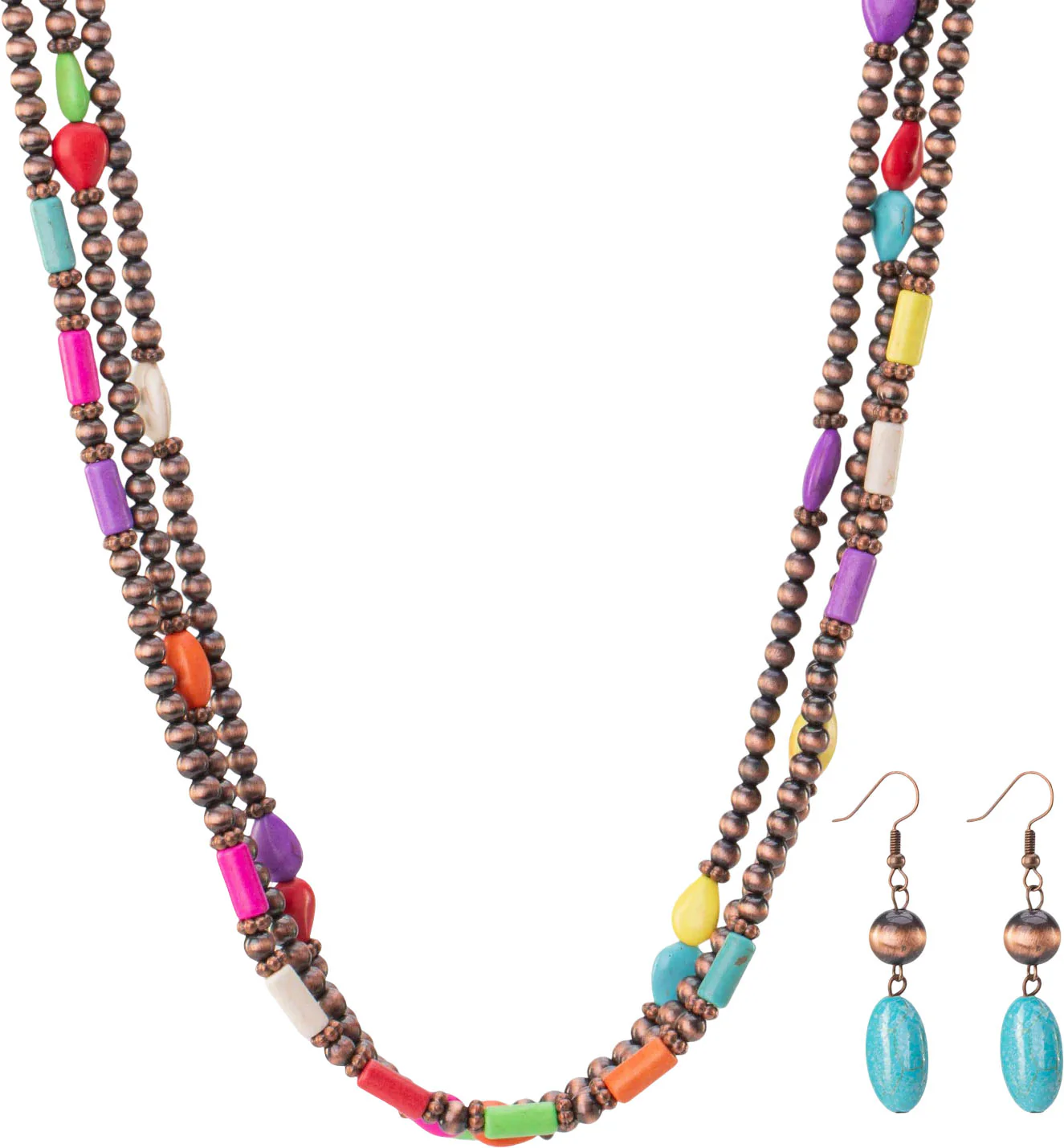 Montana West - Womens Turquoise Beaded Layered Necklace Earrings Set - Image 4