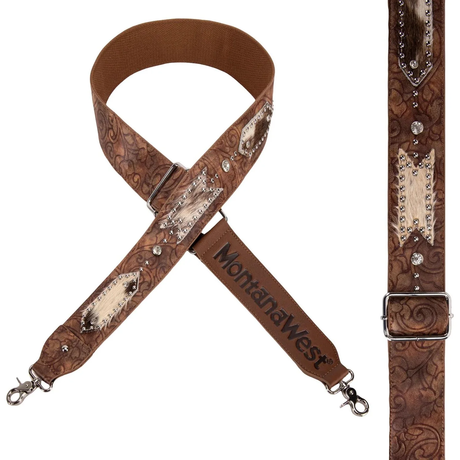 Montana West - Womens Western Guitar Style Tooled Cowhide Crossbody Strap - Image 2