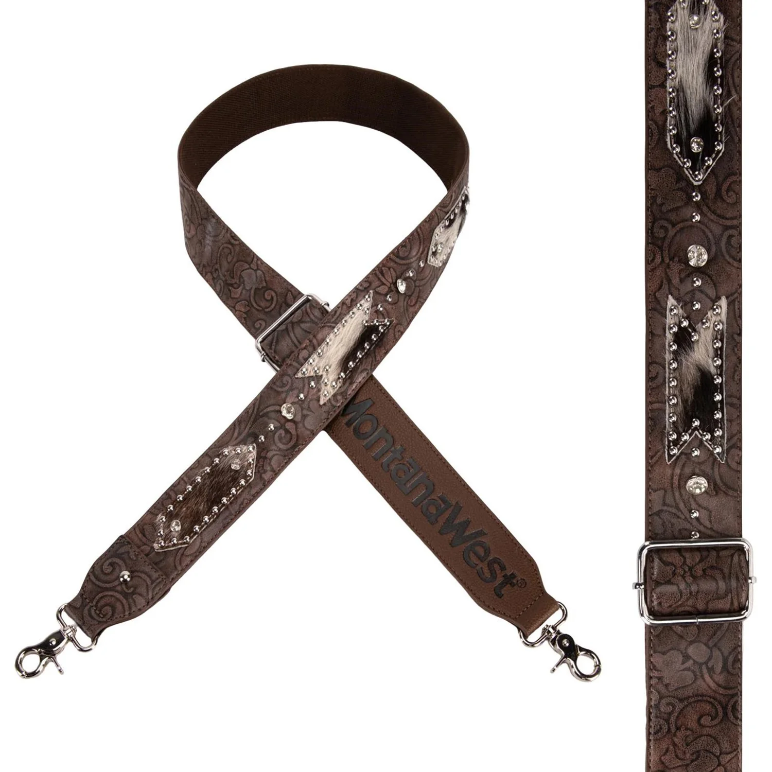 Montana West - Womens Western Guitar Style Tooled Cowhide Crossbody Strap - Image 3