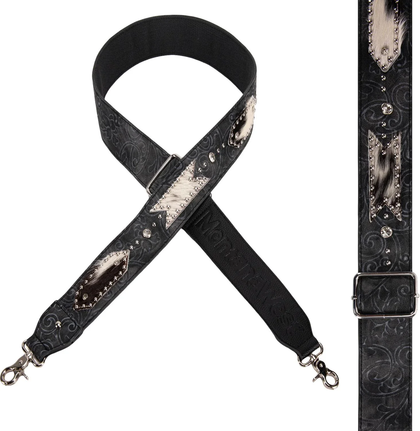 Montana West - Womens Western Guitar Style Tooled Cowhide Crossbody Strap - Image 4