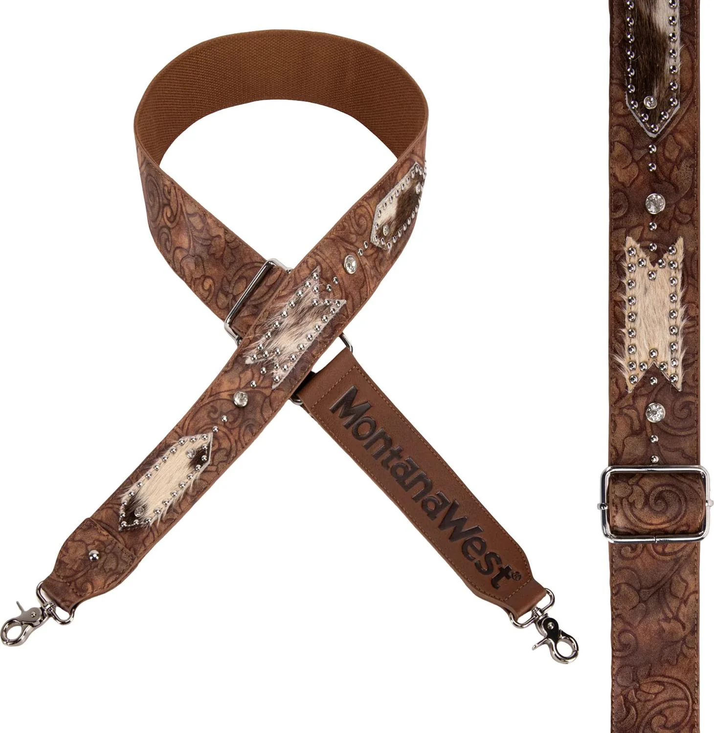 Montana West - Womens Western Guitar Style Tooled Cowhide Crossbody Strap - Image 5