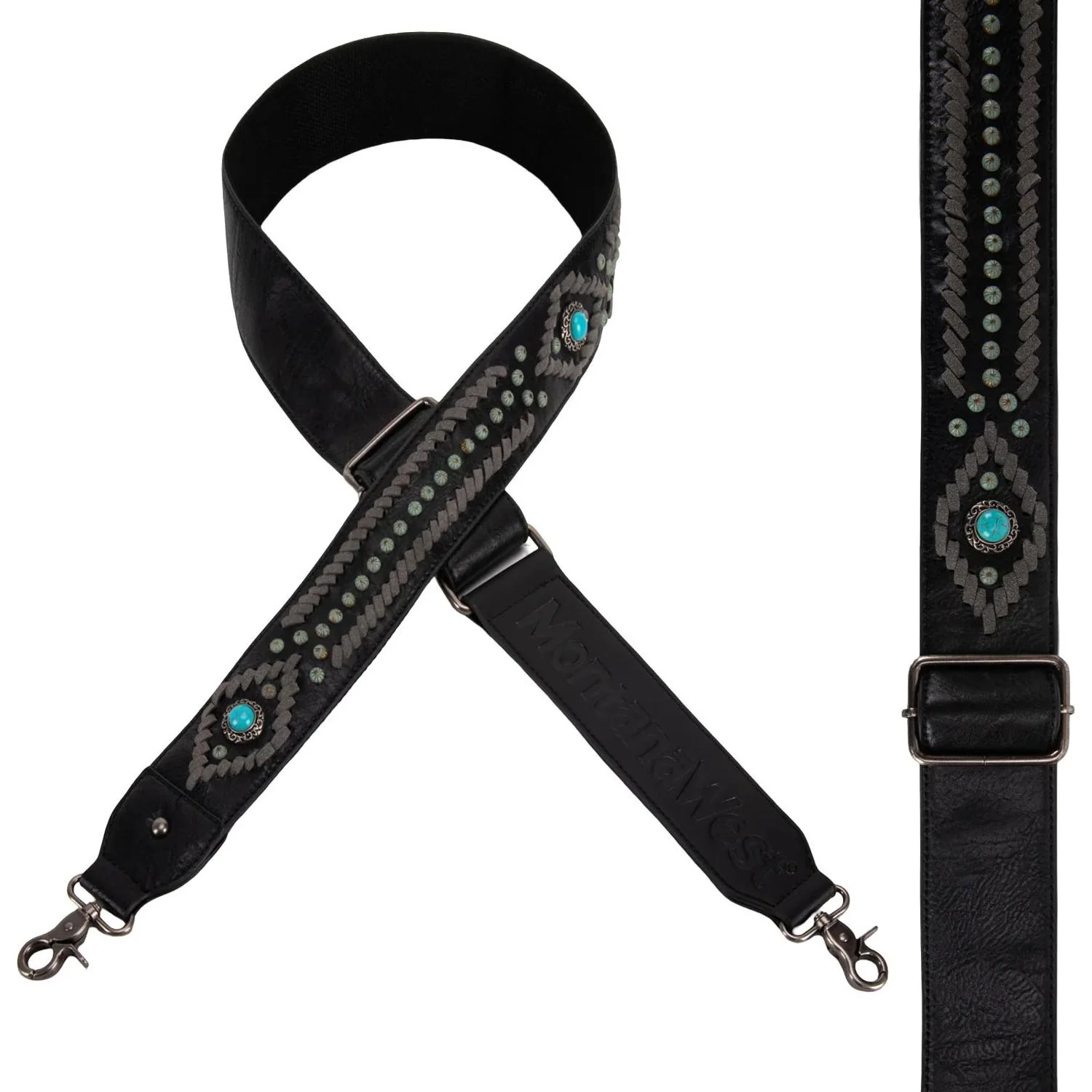 Montana West - Womens Western Guitar Style Tooled Cowhide Crossbody Strap