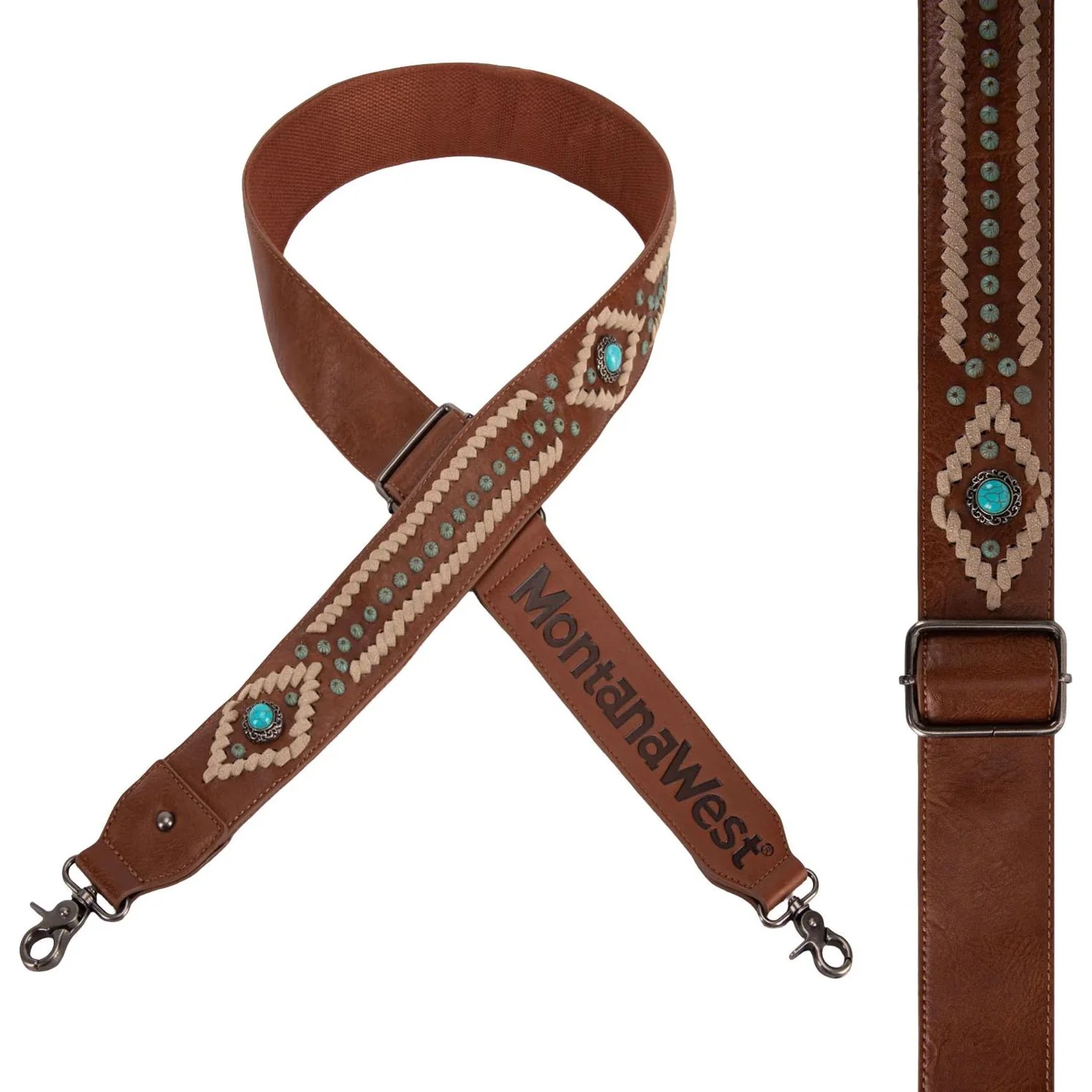 Montana West - Womens Western Guitar Style Tooled Cowhide Crossbody Strap - Image 2