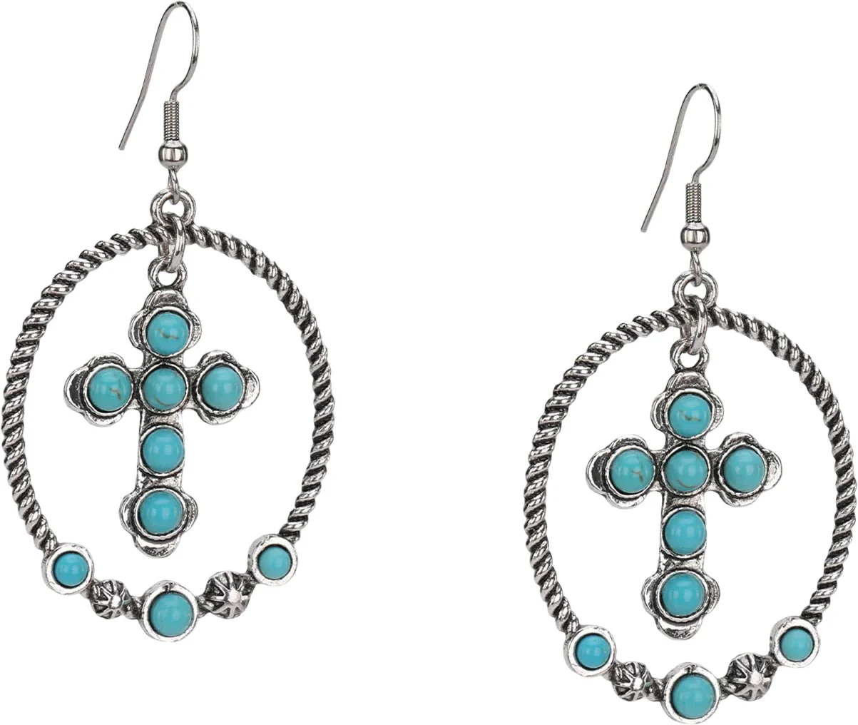 Montana West - Womens Western Stone Cross Hoop Earring - Image 2