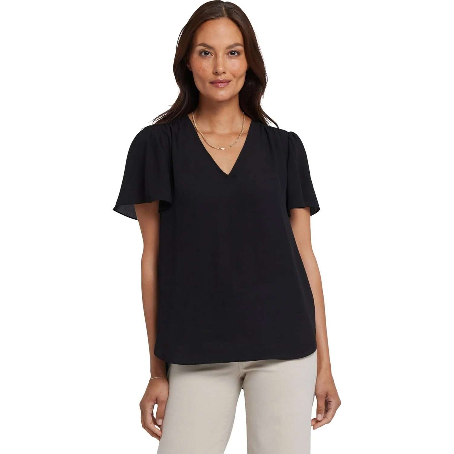 NYDJ - Womens Pleated Flutter Sleeved Blouse