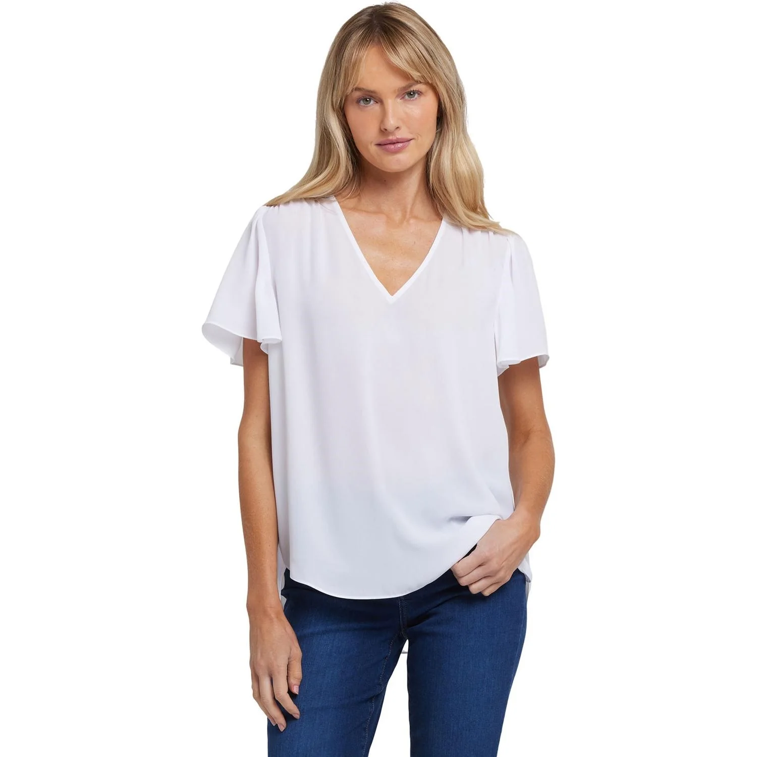 NYDJ - Womens Pleated Flutter Sleeved Blouse - Image 2