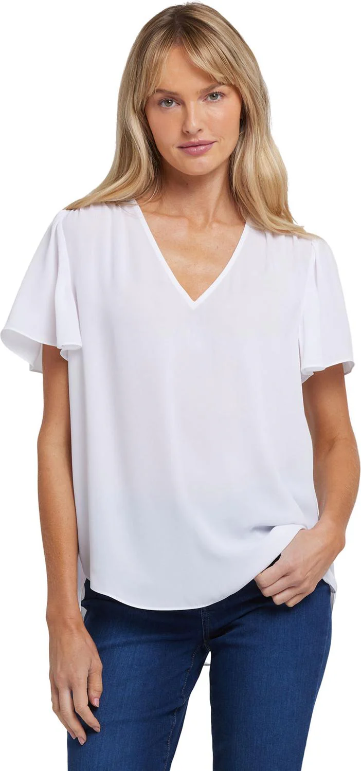 NYDJ - Womens Pleated Flutter Sleeved Blouse - Image 4