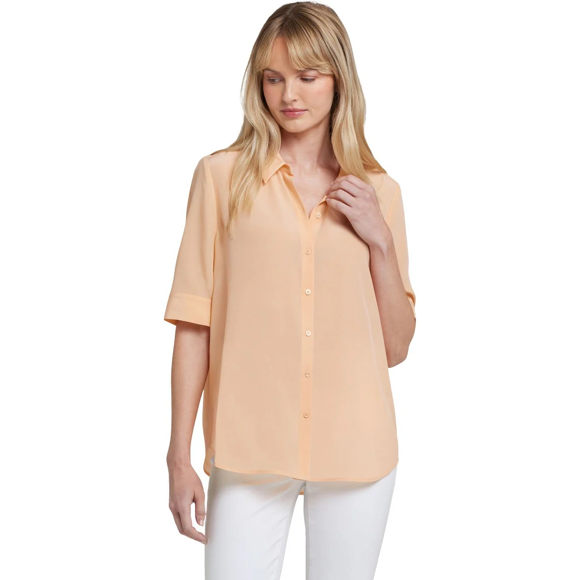 NYDJ - Womens Riley Silk Elbow Sleeved Blouse