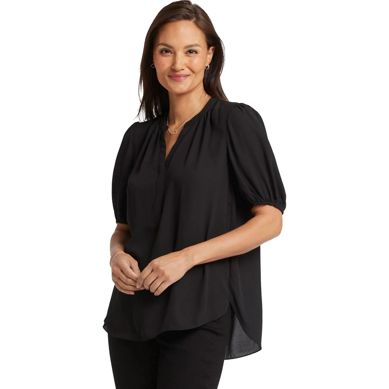 NYDJ - Womens Short Puff Sleeve Popover Top