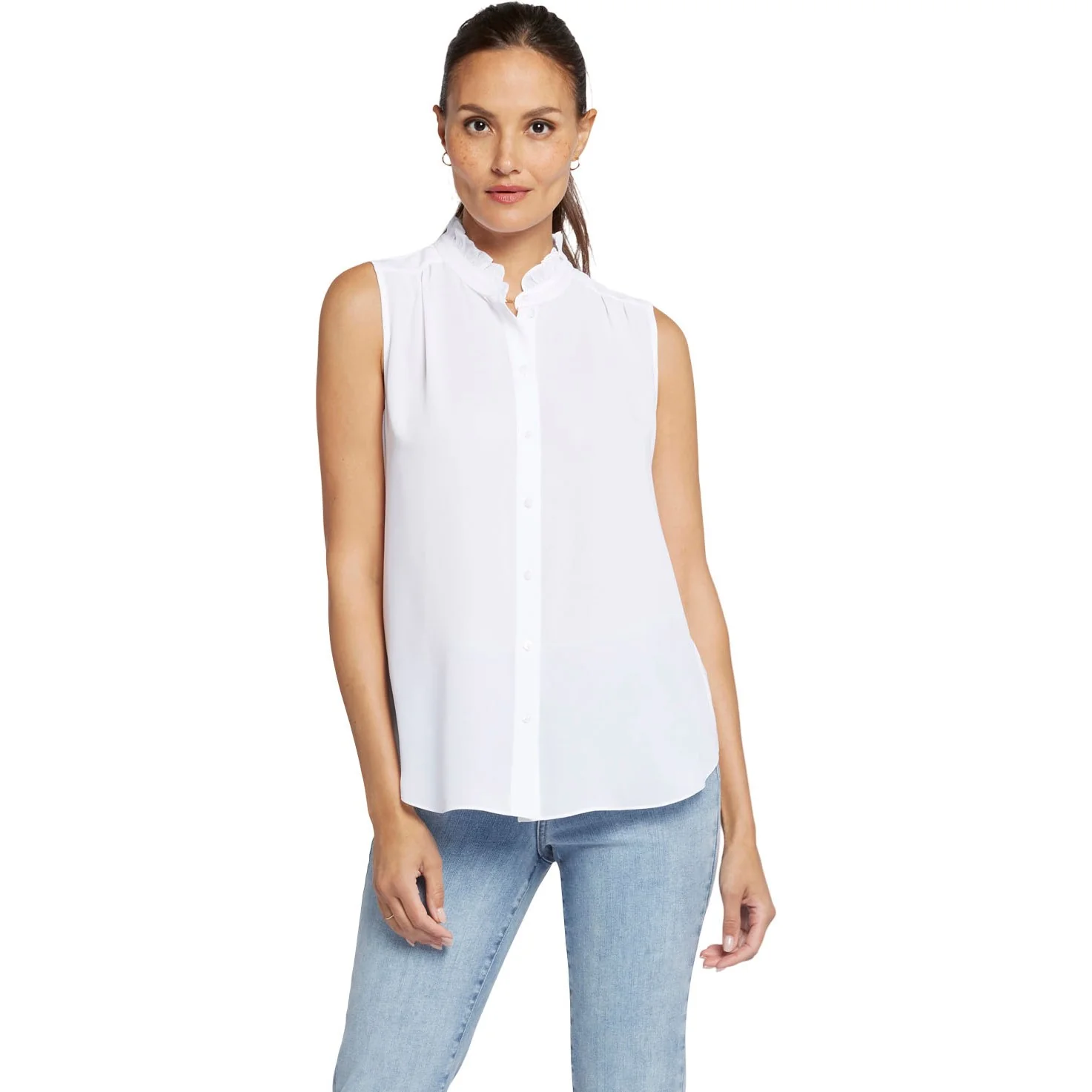 NYDJ - Womens Sleeveless Ruffle Neck Blouse - Image 2