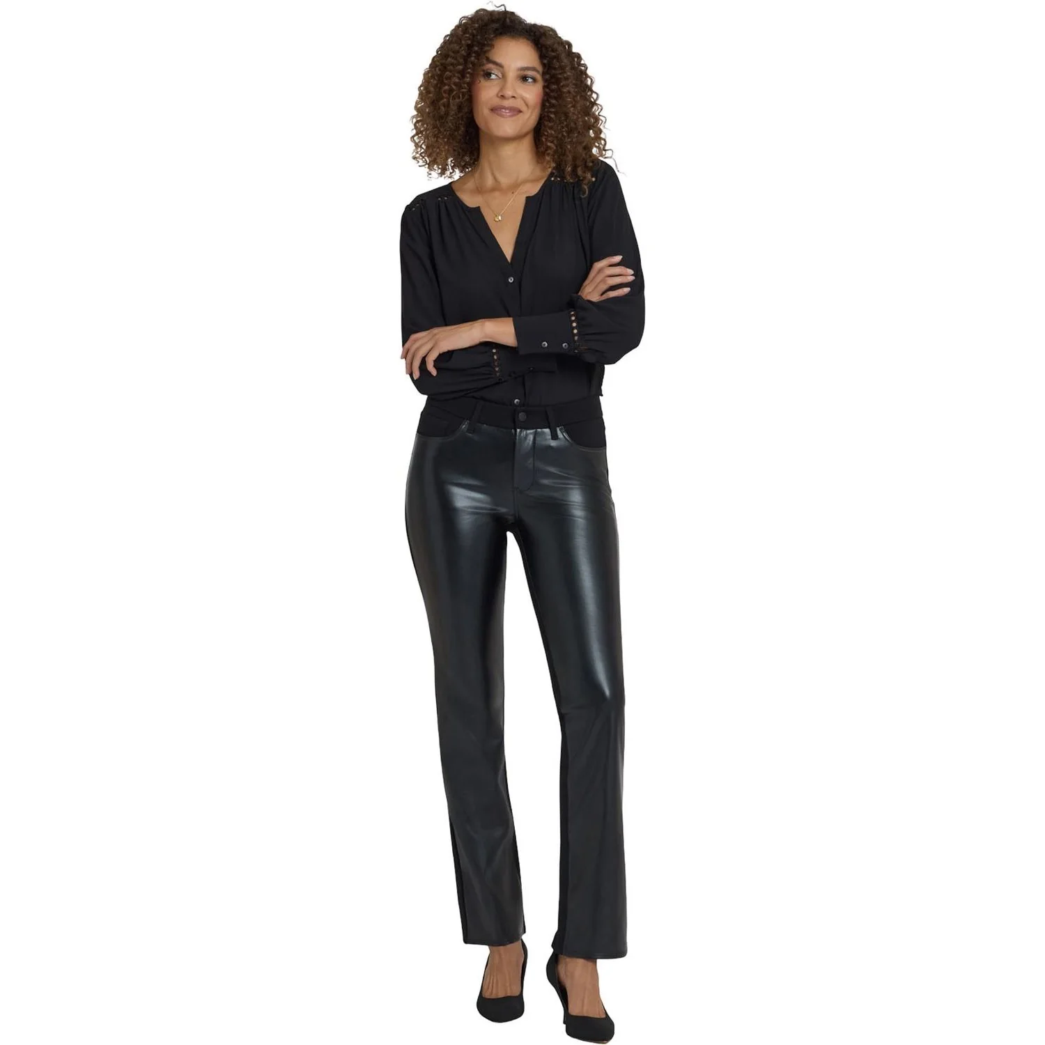 NYDJ - Womens Vegan Leather And Ponte Marilyn Straight Pants
