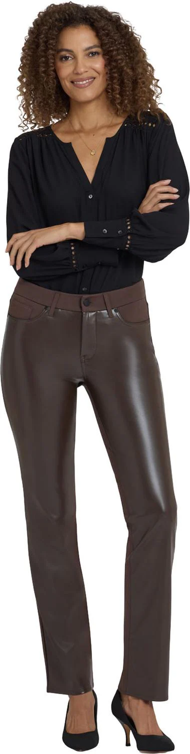 NYDJ - Womens Vegan Leather And Ponte Marilyn Straight Pants - Image 4