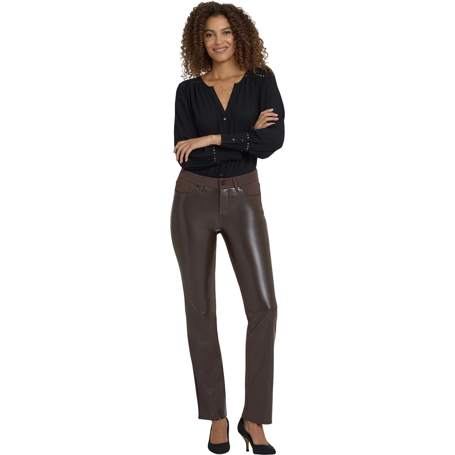 NYDJ - Womens Vegan Stretch Leather Marilyn Straight Pants In Petite - Image 2