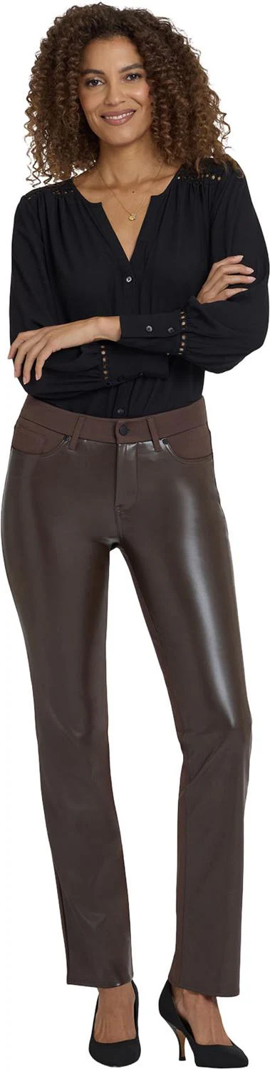 NYDJ - Womens Vegan Stretch Leather Marilyn Straight Pants In Petite - Image 4