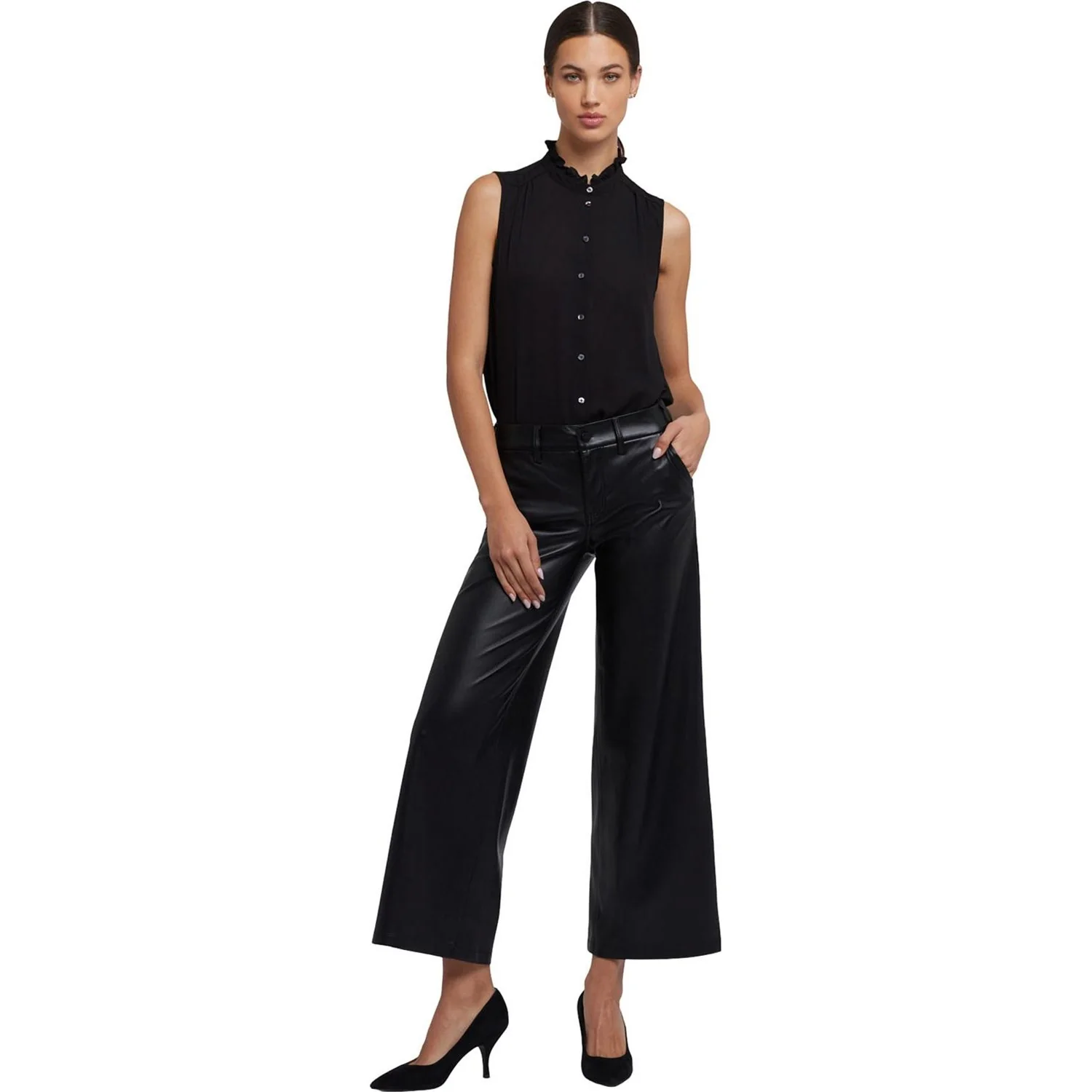 NYDJ - Womens Vegan Stretch Leather Wide Leg Trouser Pants