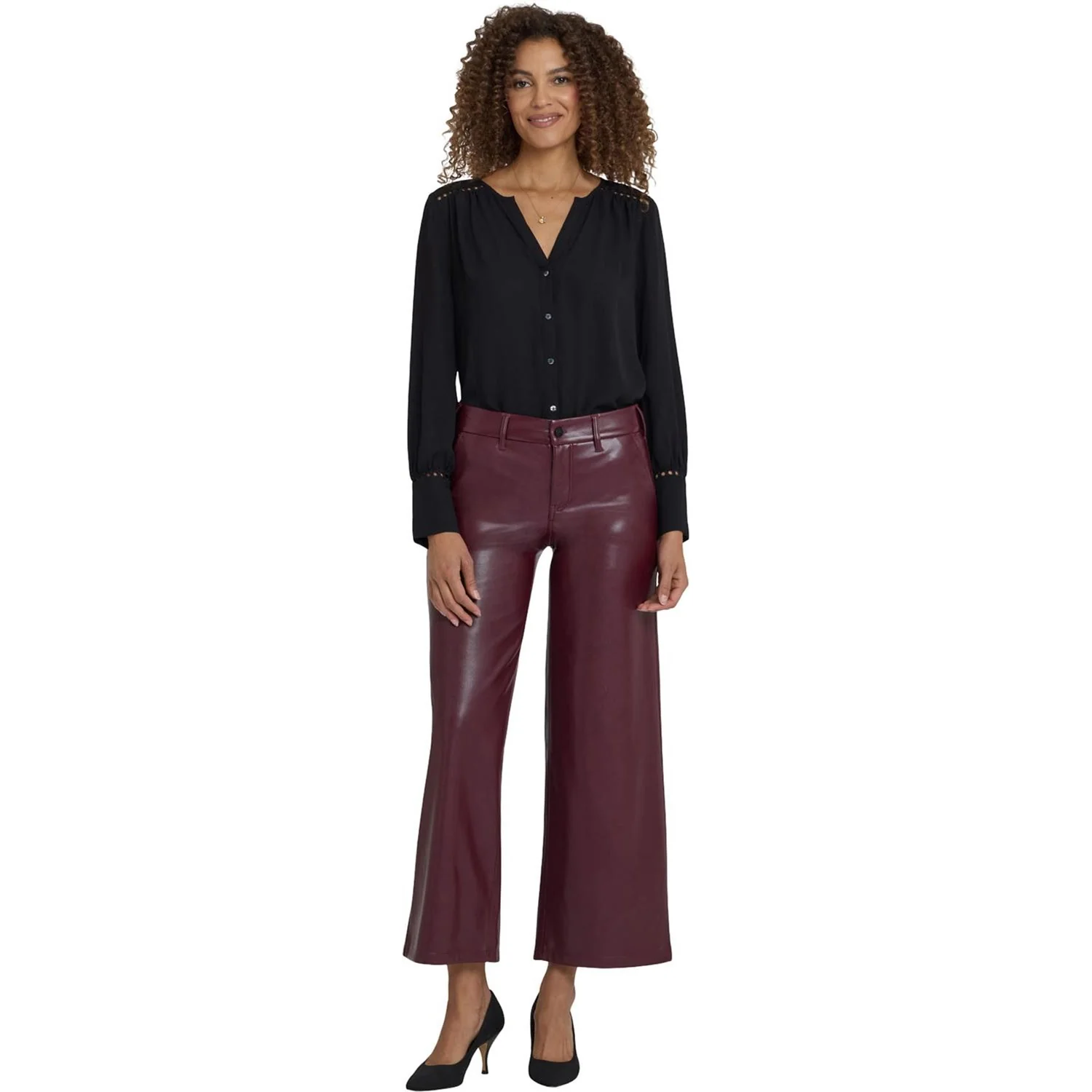 NYDJ - Womens Vegan Stretch Leather Wide Leg Trouser Pants - Image 2