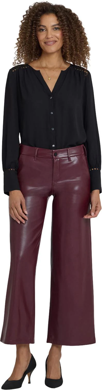 NYDJ - Womens Vegan Stretch Leather Wide Leg Trouser Pants - Image 4