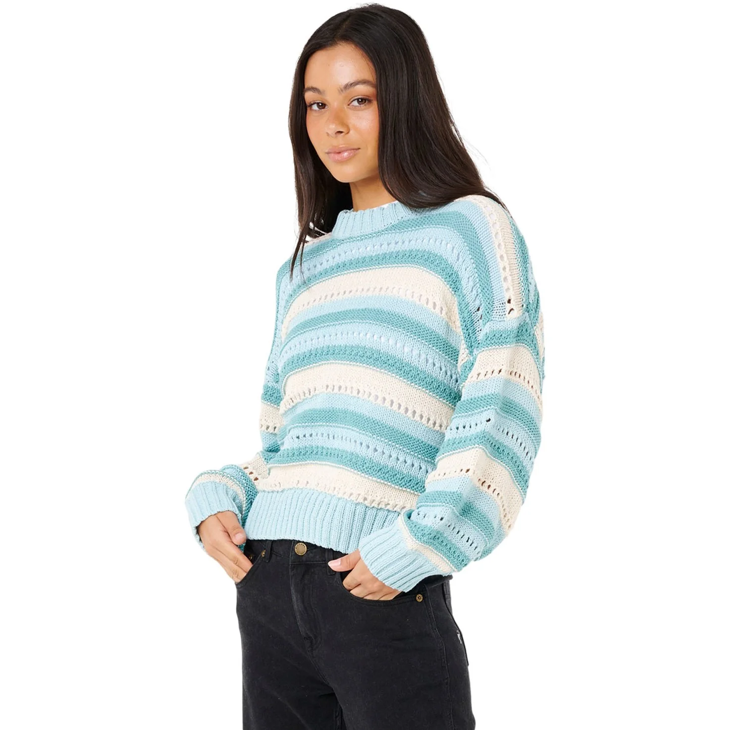 Rip Curl - Women Neon Isles Cotton Stripe Knit Crewneck Sweater