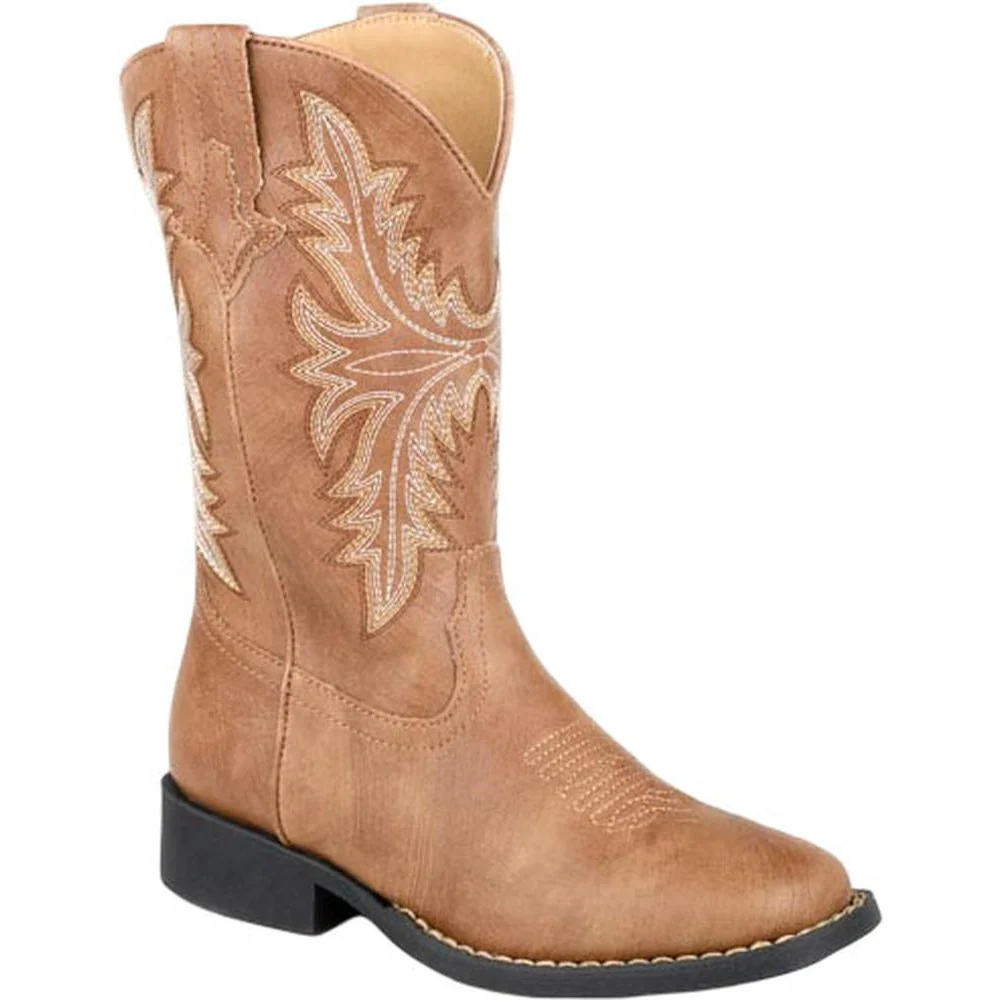 Roper - Big Kids Boots Luke Wide Square Toe Faux Leather Western Stitch - Image 2