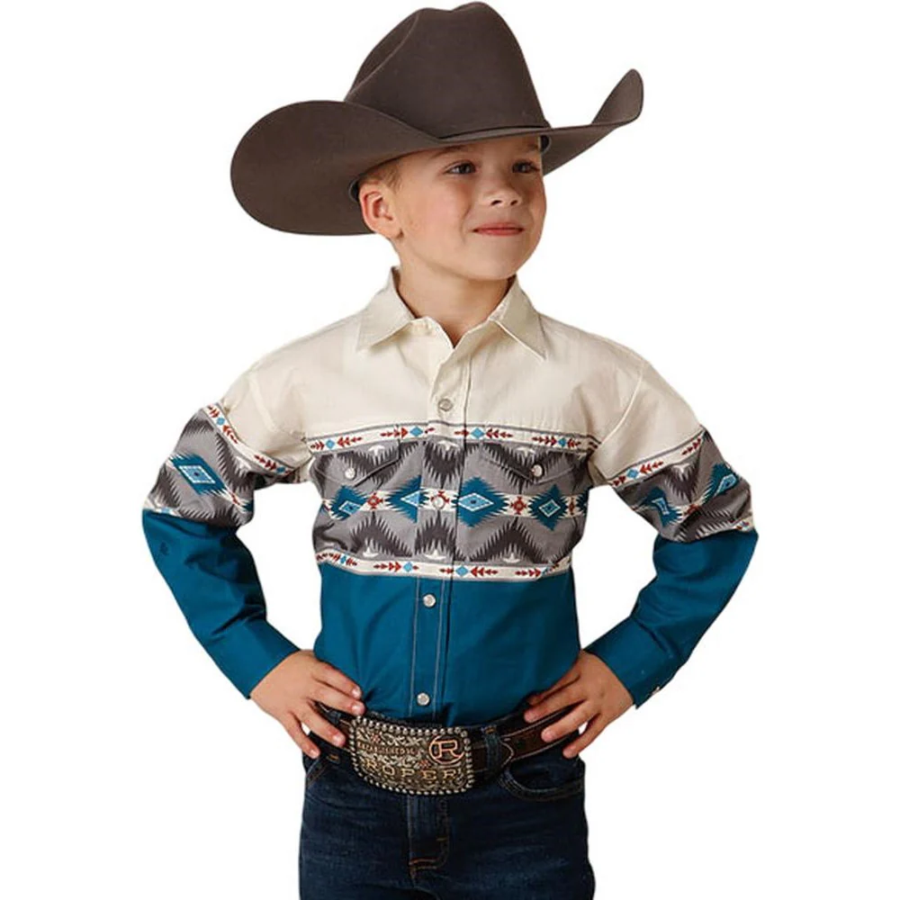 Roper - Boys Long Sleeve Aztec Border Print Shirt