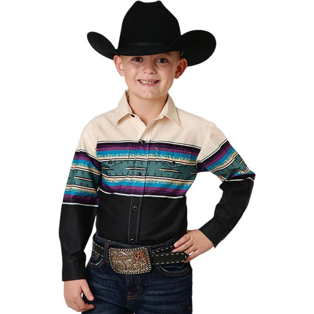 Roper - Boys Long Sleeve Aztec Border Print Shirt