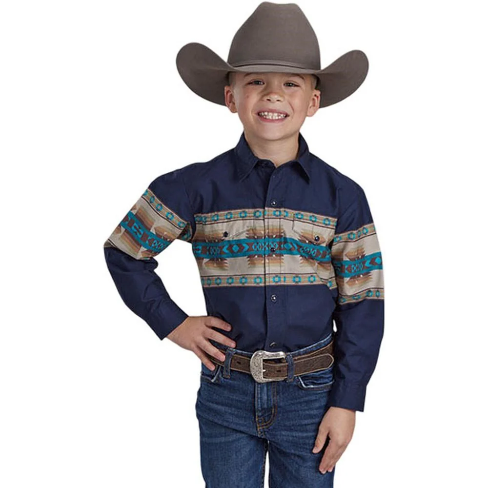 Roper - Boys Long Sleeve Aztec Border Print Shirt
