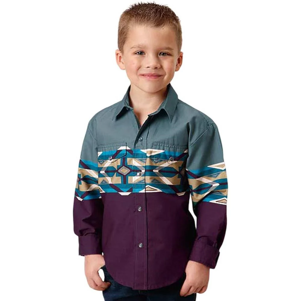 Roper - Boys Long Sleeve Aztec Border Print Shirt - Image 2