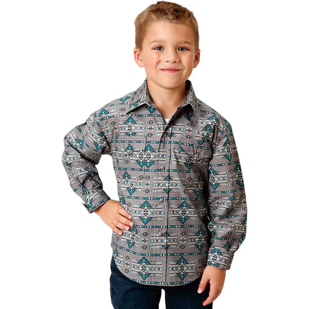 Roper - Boys Long Sleeve Aztec Print Shirt - Image 2