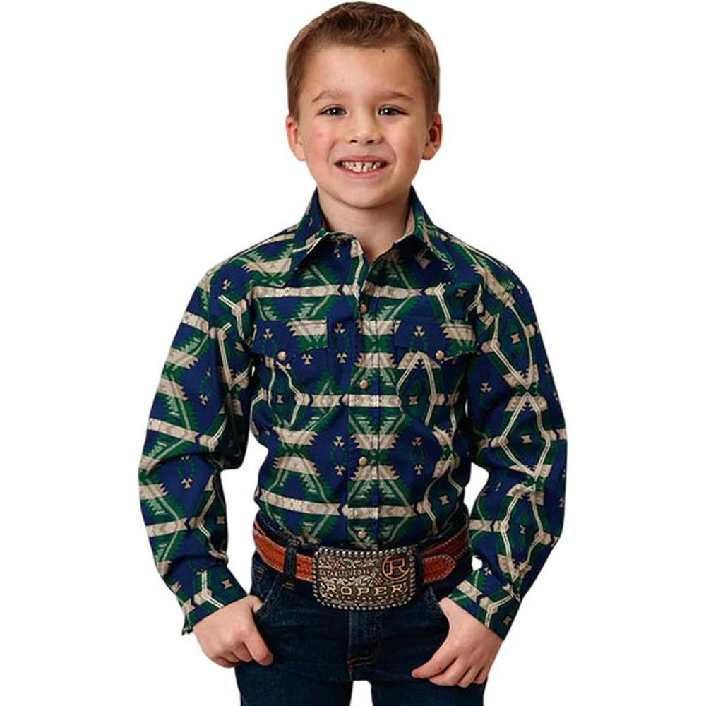 Roper - Boys Long Sleeve Aztec Print Shirt - Image 2