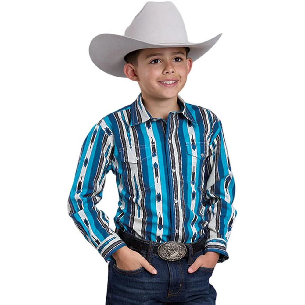 Roper - Boys Vertical Aztec Print Long Sleeve Western Shirt - Image 2