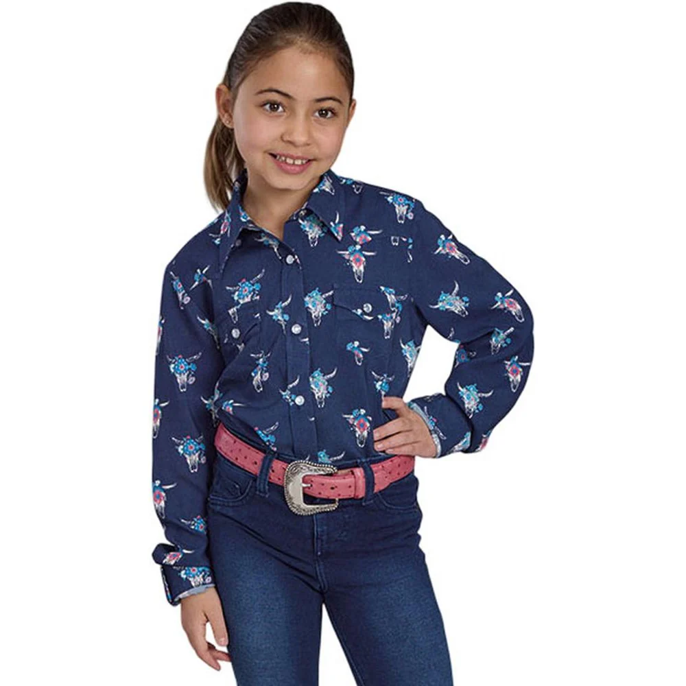 Roper - Girls Cow Skulls Print Long Sleeve Western Blouse