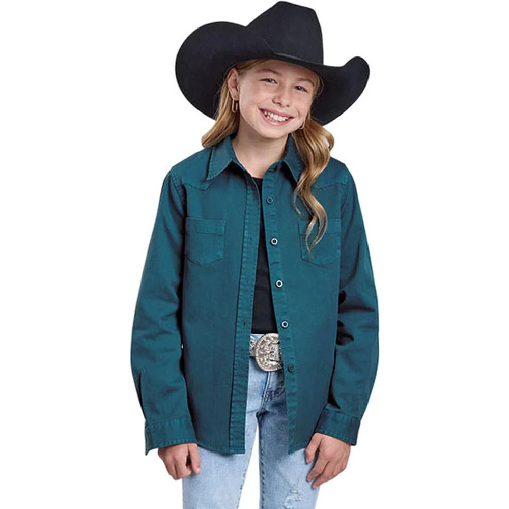 Roper - Girls Fall III Five Star Teal Cotton Twill Long Sleeve Western Shirt