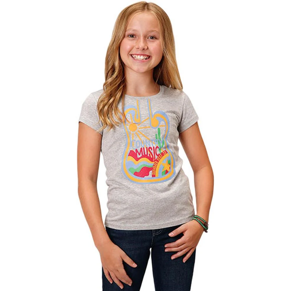 Roper - Girls Heather Grey Jersey Knit Short Sleeve T-Shirt
