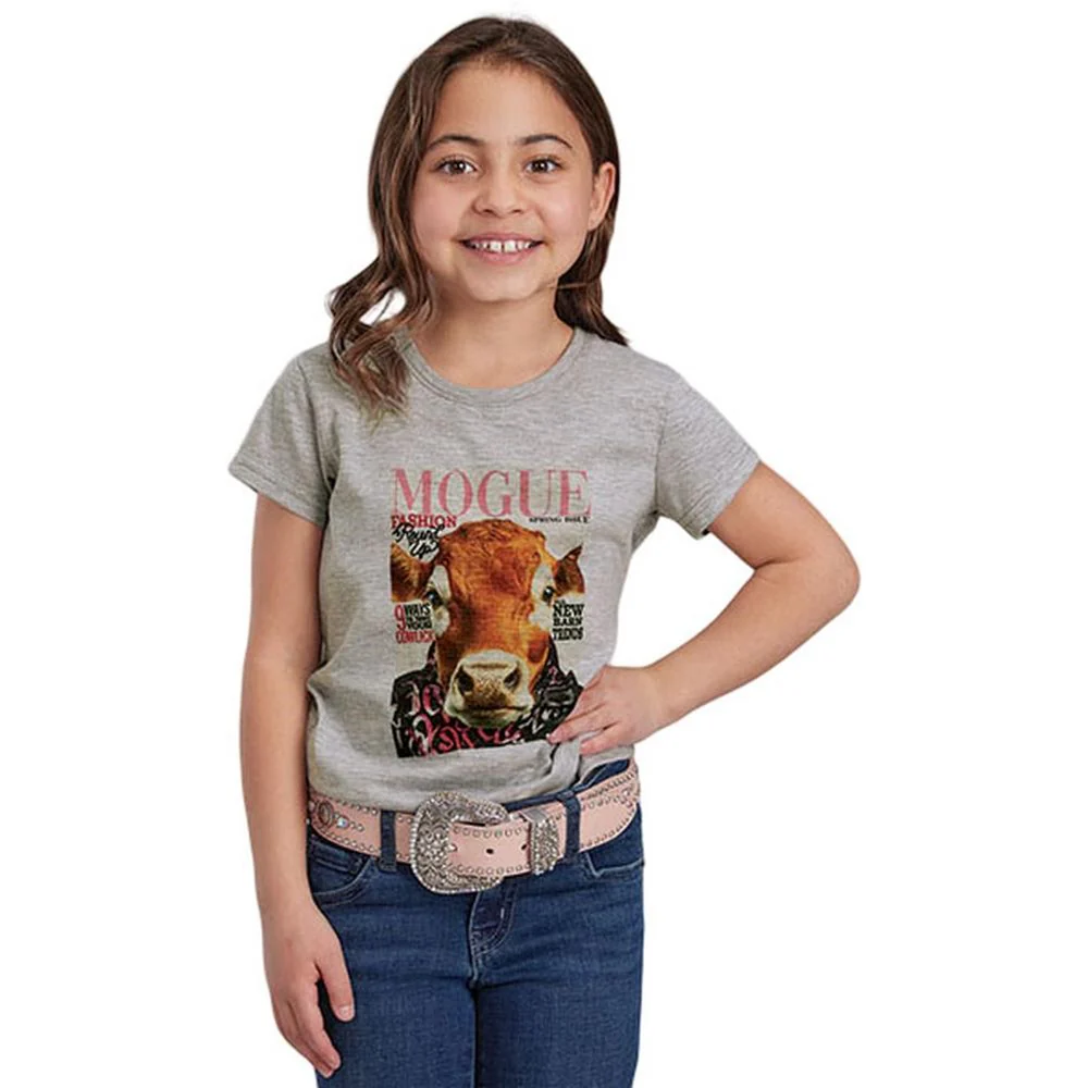 Roper - Girls Heather Grey Jersey Knit Short Sleeve T-Shirt