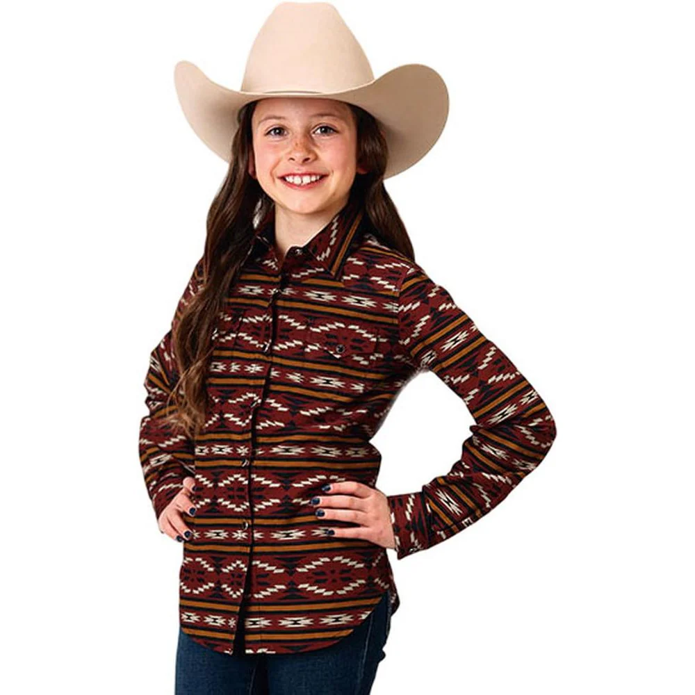 Roper - Girls Long Sleeve Aztec Print Shirt
