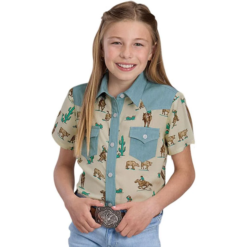 Roper - Girls Print Short Sleeve Western Blouse - Image 2