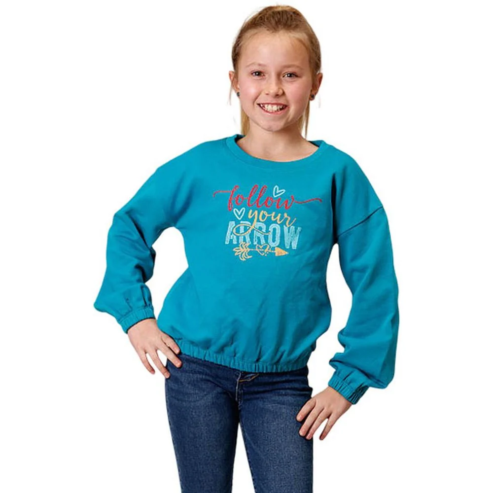 Roper - Girls Teal Micro French Terry Sweatshirt - Image 2