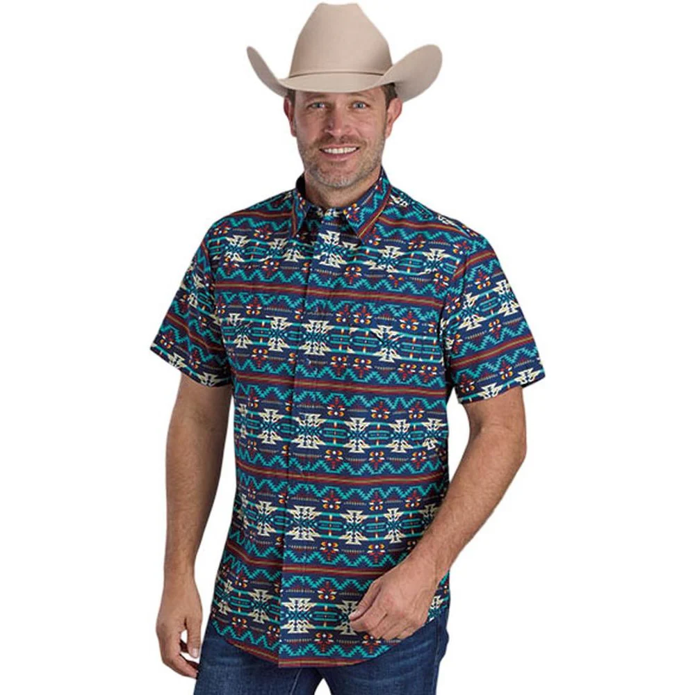 Roper - Men Horizontal Aztec Print Short Sleeve Shirt - Image 2