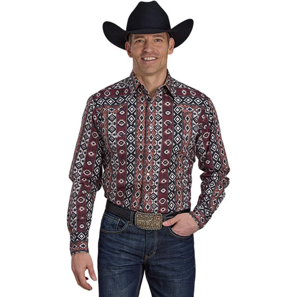 Roper - Men Vertical Aztec Print Long Sleeve Shirt