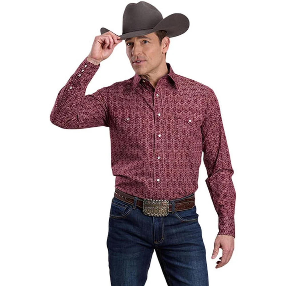 Roper - Men Vertical Aztec Print Long Sleeve Shirt