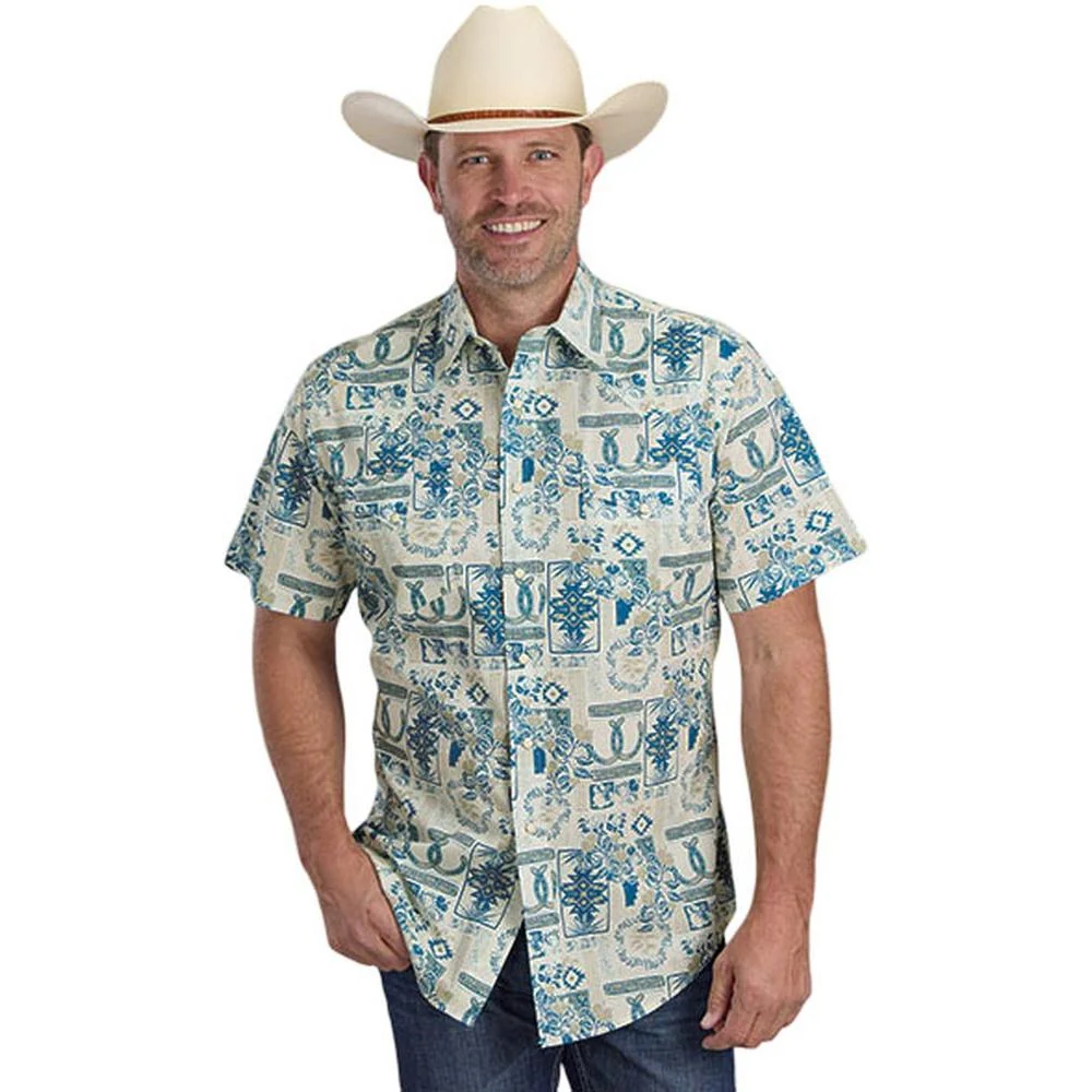 Roper - Men Western Style Printed Poplin Short Sleeve Shirt
