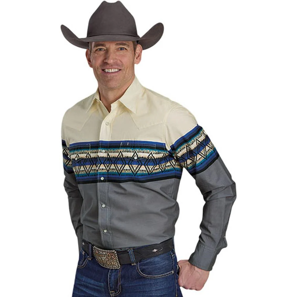 Roper - Mens Aztec Border Print Long Sleeve Western Shirt